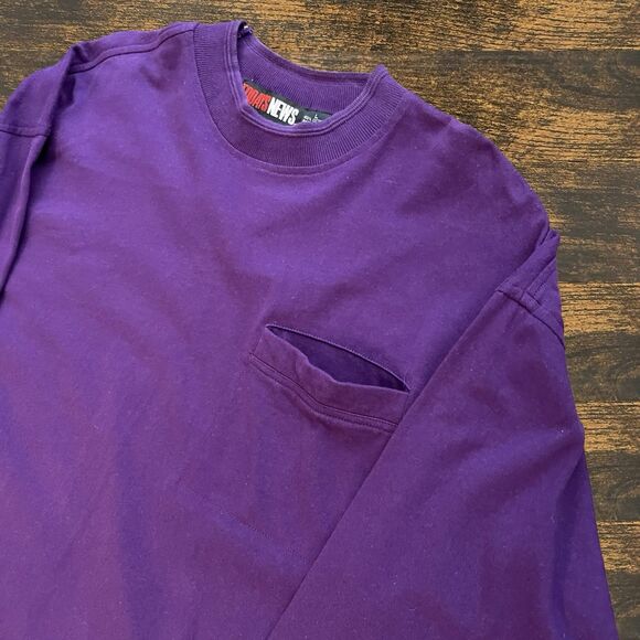 Vintage 90’s Today’s News Mens Sweatshirt Pullover Shirt Purple Solid Y2K Large - Picture 4 of 11